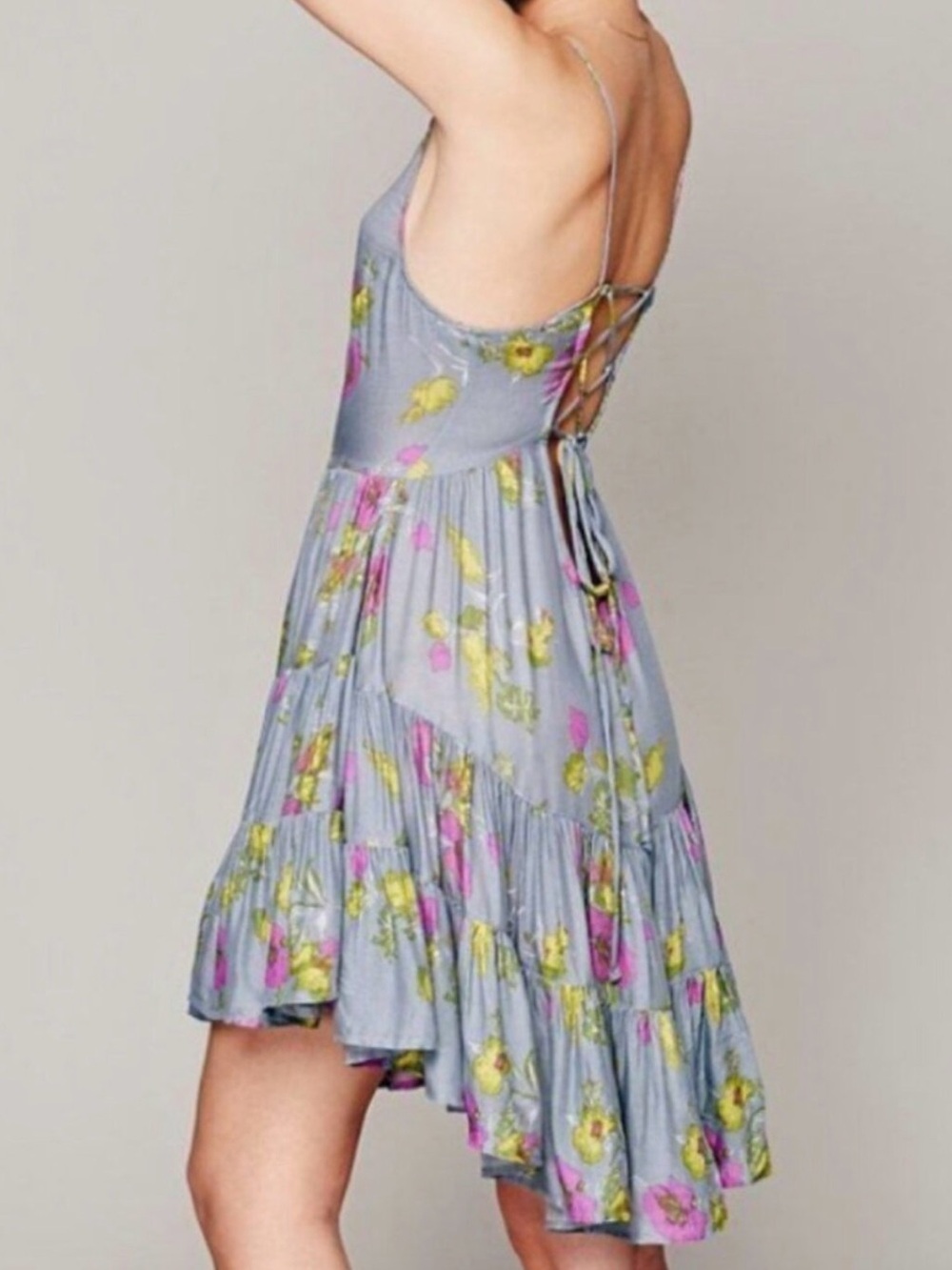 Free People Lavender Floral Lace-Up Back Sundress - Picture 3 of 3